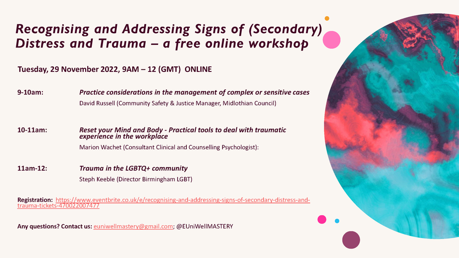 A flyer of the workshop on "Recognising and Addressing Signs of (Secondary) Distress and Trauma".