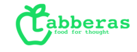 The Tabberas logo features an apple form fused with the letter "T" of the word "Tabberas" and the slogan "food for thought".