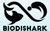 The Biodishark logo is made up out of an infinity sign, which is on the right side formed like a shark and on the left formed like a human.