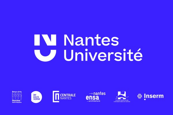 The image shows the new logo of Nantes Université, which is made up from a "N" above an "U". The letters are white, the background is blue.