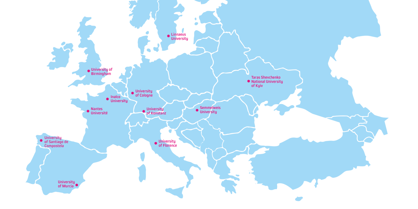 A map of Europe with markings indicating all EUniWell universities.